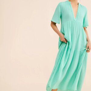 ANTHROPOLOGIE The Kallie Flowy Tiered Gauzy Maxi Dress Beach Cover-up